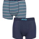Jeep Mens Plain and Striped Fitted Bamboo Trunks Pack of 2 Navy / Turquoise L