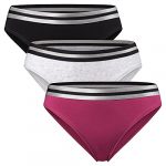 Women’s Organic Cotton Panties, 3 Pack OEKO-TEX certified Bikini Briefs, Stretchy & Comfortable Underwear (Multicolour (1x Black, 1x Grey, 1x Raspberry Pink), M)