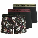 Jack & Jones Men's JACFLOWER Micro Fiber 3 Pack Boxer Shorts, Black/Detail:Black-Black, M