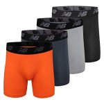 New Balance Men's Nb3017-4 Performance 5” No Fly Boxer Briefs 4-Pack, Black/Dynomite/Steel/Orca, L