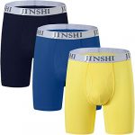 JINSHI Men's Underwear Boxer Briefs Bamboo Fiber Ultra Soft Boxers Trunks Long Boxer Shorts (Black/Blue/Yellow) Size 2XL