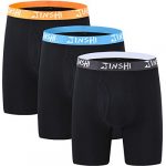 JINSHI Mens Bamboo Underwear Boxer Briefs Long Leg Boxer Shorts Breathable Sports Boxers Underwear Black 3-Pack Size 2XL