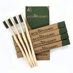 Ecohaven Vegan Charcoal Bamboo Toothbrush | Medium/Soft Bristles | Organic Biodegradable Wooden Handle | Eco-Friendly | Plastic Free Packaging | Natural Whitening | BPA Free