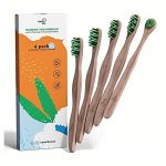 Bamboo Toothbrushes 4 Pack - Tongue Cleaner Gift Inside - Soft Charcoal Bristles - Eco-Friendly and Biodegradable - Healthier Teeth and Planet by Moti Co.
