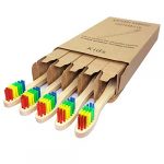 Kids Bamboo Toothbrush 5 Pack Rainbow, Toothbrushes Set Premium Medium Soft Bristles, ECOPRO Manual Tooth Brushes Kit Eco-Friendly Wooden Handle Toothbrushes for Children