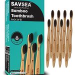 SAVSEA Soft Charcoal Bamboo Toothbrush 8 pcs Biodegradable Bamboo Toothbrush with Medium bristles (4 Count Pack of 2)(Wood)