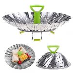 Kare & Kind 1x Adjustable Steamer Basket - Extendable Stainless Steel Steamer with Center Handle - 5.1" to 9" - Foldable Feet - Can Fit Different Sizes of Pots, Pans and Pressure Cookers