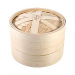 Food Steamer - 4 Sizes 2 Levels Bamboo Steamer Basket Chinese Natural Rice Cooking Food Cooker with Lid 22 cm