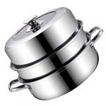 Yardwe 28cm Stainless Steel Steam Pot 2 Tier Steaming Cookware Steamer Saucepot Cooking Pot with Lid for Vegetables Food tamale Crab Dumplings
